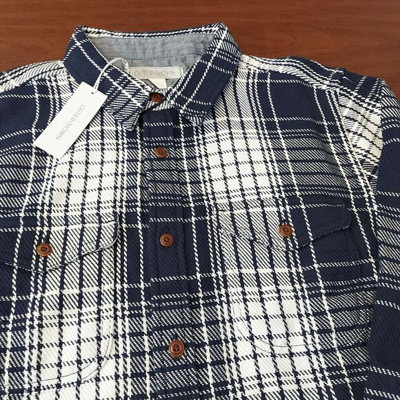 Outerknown Blanket Shirt Organic Cotton Navy Blue White Plaid Men's Size M - Picture 2 of 5